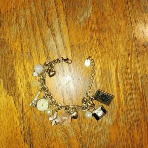 Altar'd State Gold Charm Bracelet with Paris, Heart and Pearl Accents